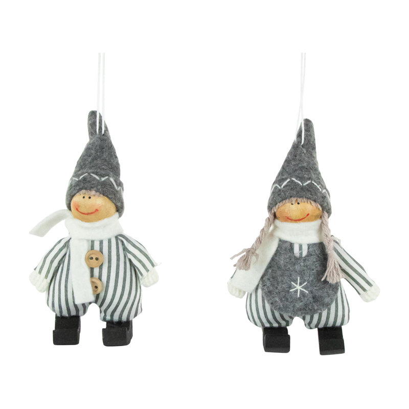 Ornements de Noël en peluche gris et blanc