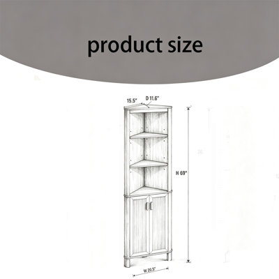 69" Tall Corner Storage Cabinet with Door – Space-Saving Floor Cabinet for Bathroom, Living Room, Kitchen & Hallway