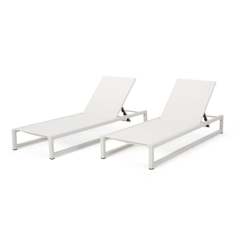 Clian Outdoor Metal Chaise Lounge Set, Cream/White