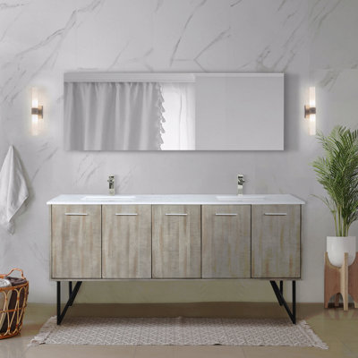 Ensemble de meuble-lavabo double 72 po x P 20 po avec plateau en marbre de culture et robinet en nickel brossé