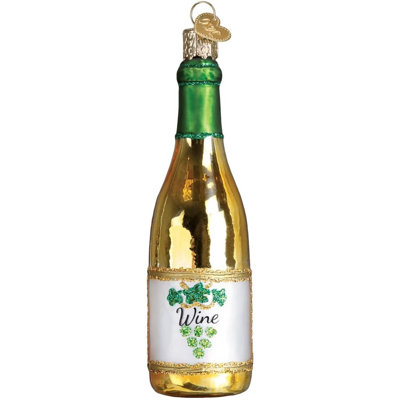 Ornement en verre soufflé Old World Christmas pour arbre de Noël, bouteille de vin blanc