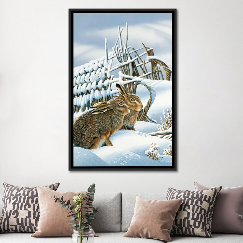 «Bunnies in the Snow» par Jan Weeink, reproduction d'art graphique sur toile, H 26 po x l 18 po x P 1,5 po, Pas de tapis