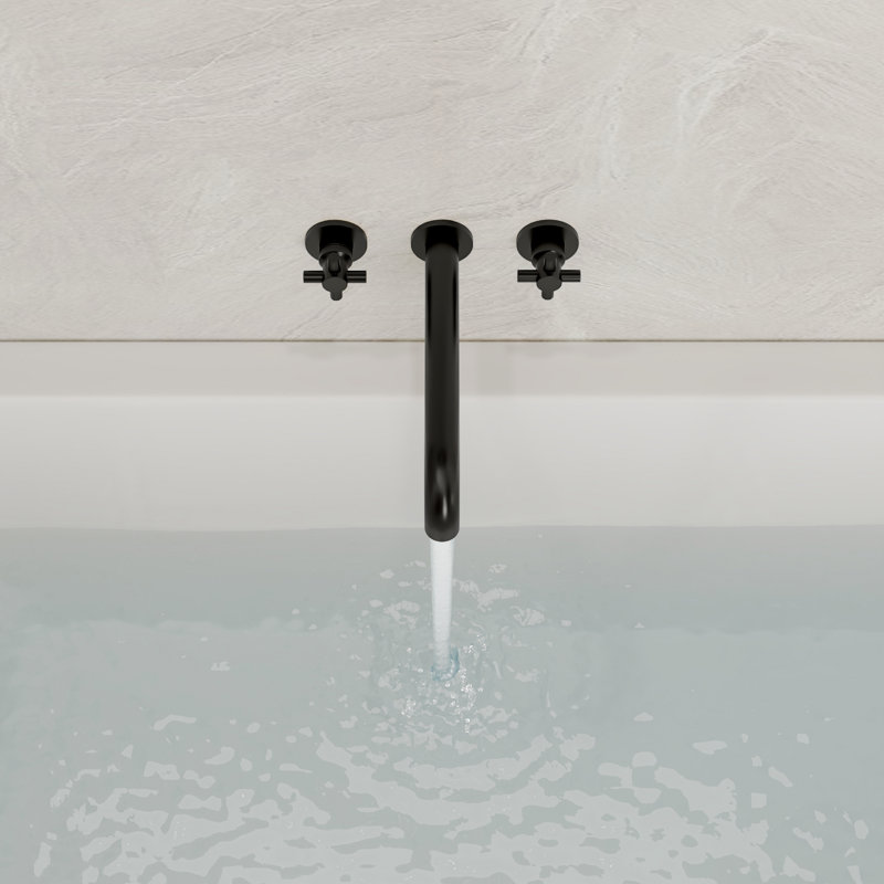 Two-Handle 3-Hole Wall Mounted Roman Tub Faucet Bathtub Filler, Matte Black
