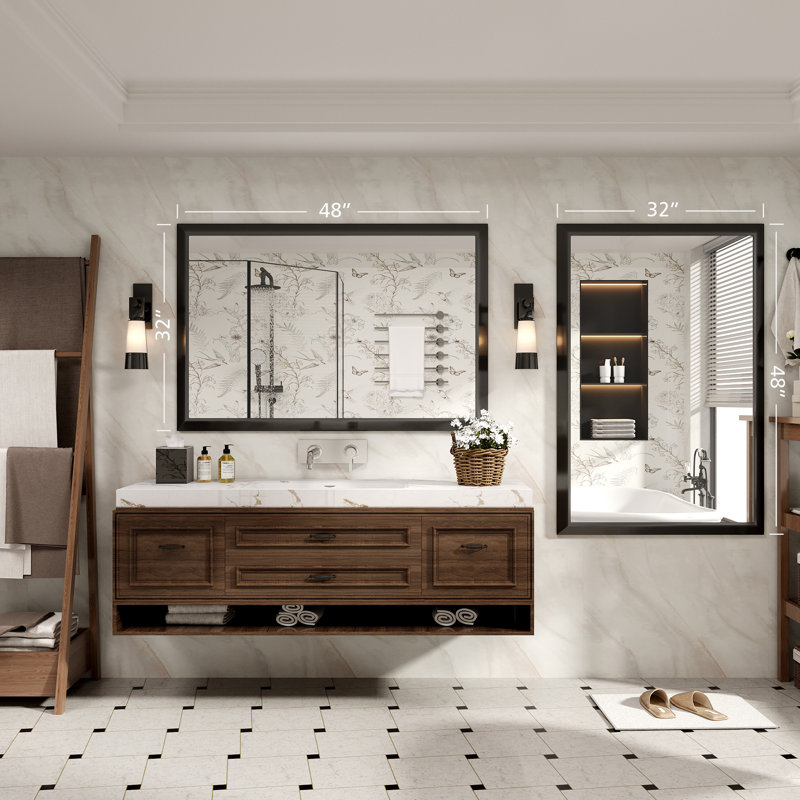 Miroir de meuble-lavabo mural Molly, 48 po x 32 po, Noir