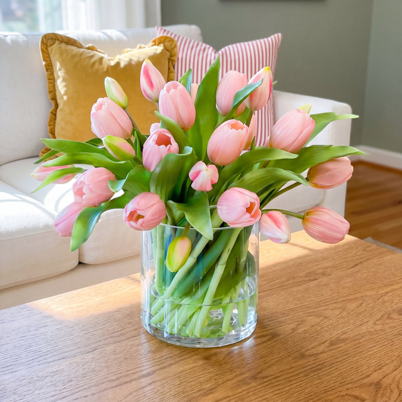 Tulip Arrangement in Vase, Pink
