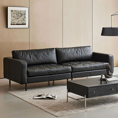 Black Genuine Leather Modular Sofa cushion couch