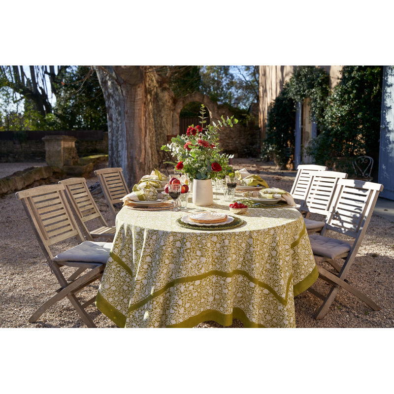 Meadows Handmade Floral Tablecloth, Vert, 128" x 71"