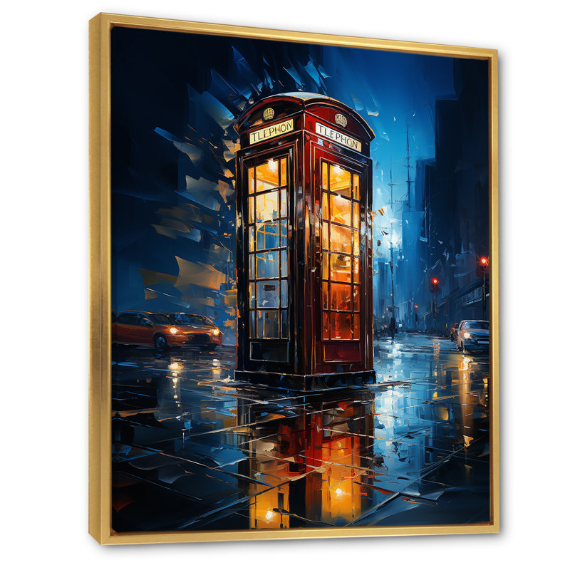 La cabine de téléphone rouge Laquanta, Urban Reflections II, sur toile, H 44 po x l 34 po x P 1,5 po, Cadre flottant doré