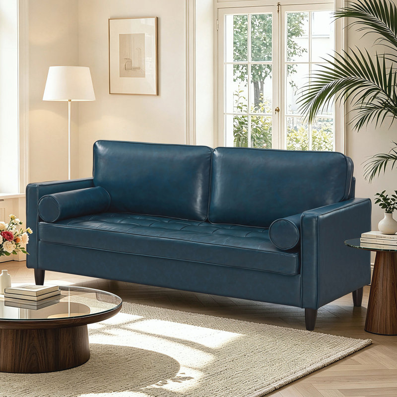 Canapé d'appoint pour salon, appartement et petit espace, Navy Blue Faux Leather
