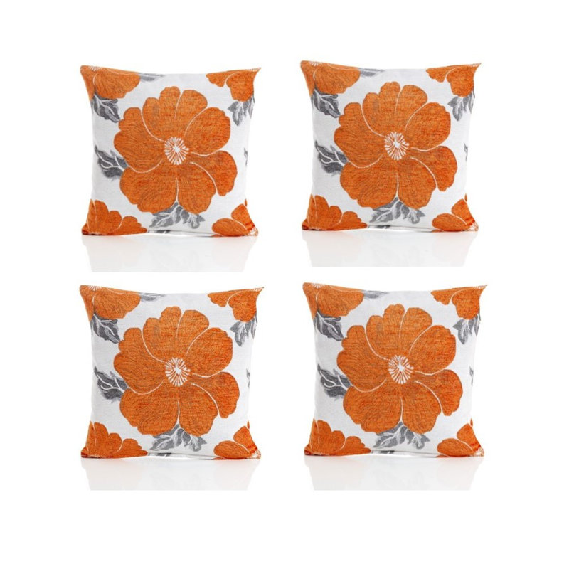 Darionte Poppy Chenille Cushion Cover with Filler Pad, Orange, 45 cmH x 45 cmW
