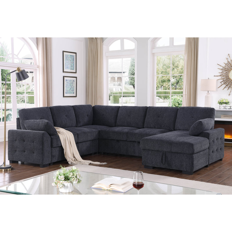 Nyhan Upholstered Corner Sectional, Dark Gray Chenille