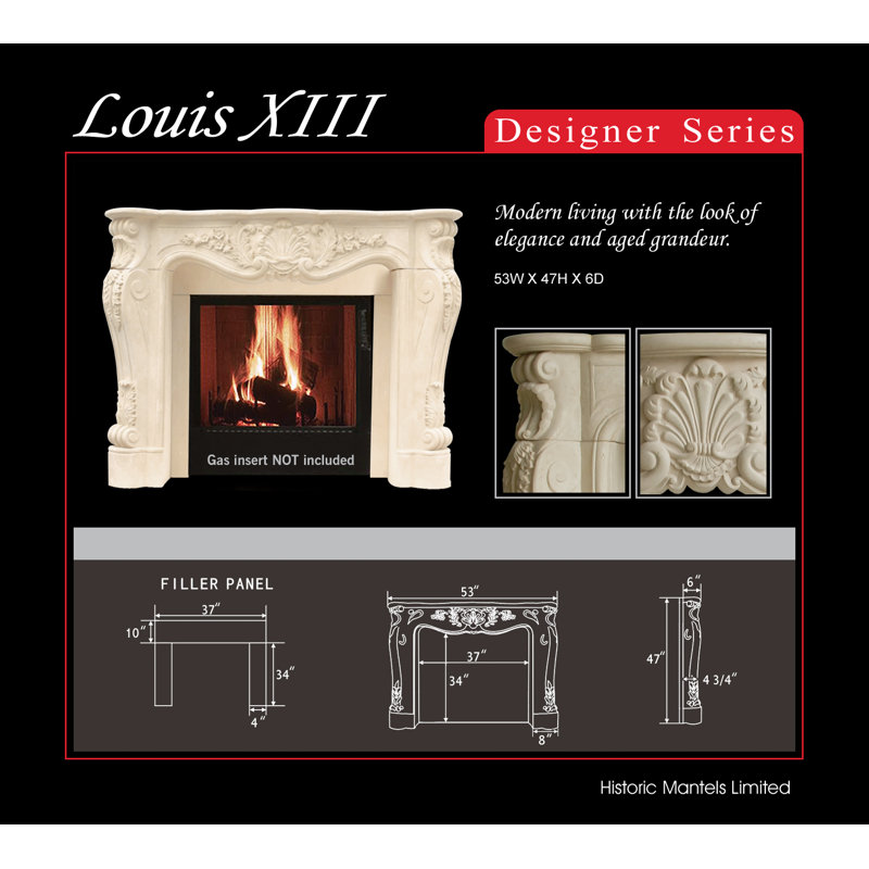 Distressed Ivory Sand Cast Stone Fireplace Mantel Surround