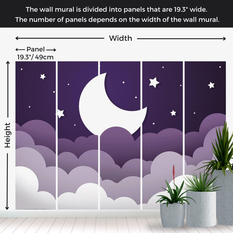 Adhésif mural pelez et collez pour enfants - Lune abstraite mauve, L 57 po x L 41 po