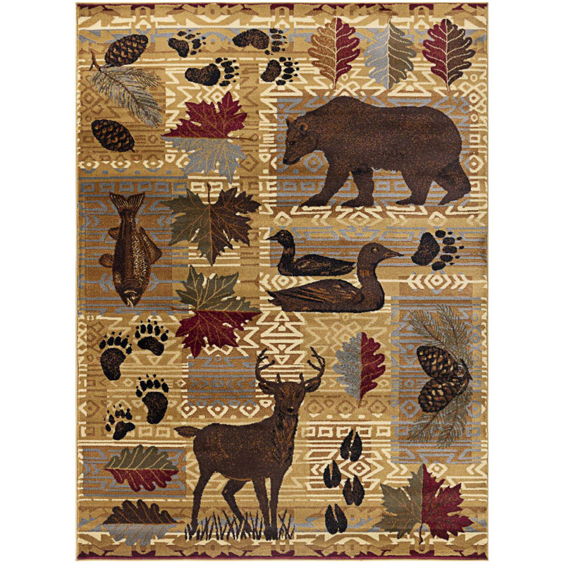 Nature's Nest Lodge Area Rug, Rustic Southwestern Motifs Area Rug, Rectangle 7'10" x 10'3"