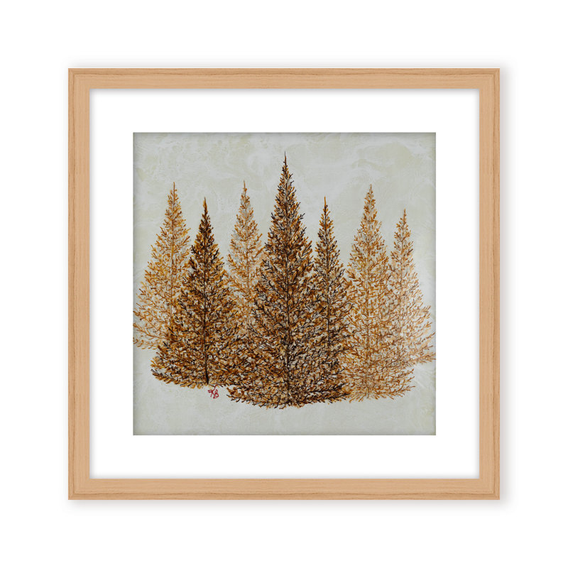 Nature Inspired "Gilded Pines" Canvas Wall Art By , 20" H x 20" W, Framed Print, Brown