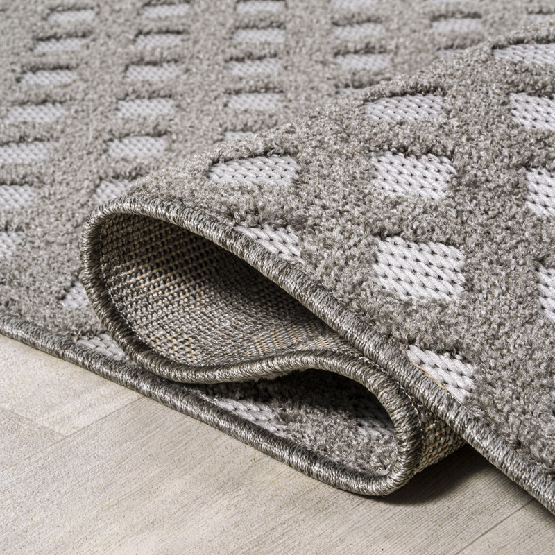 Rabat High-Low Pile Mini-Diamond Trellis Dark Gray/Ivory Indoor/Outdoor Rug, Rectangle 7'9" x 10'