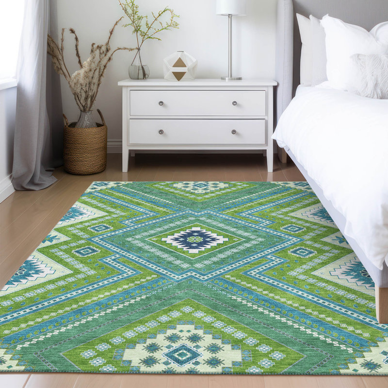 Lime Round Flat Woven Synthetic Washable Rug