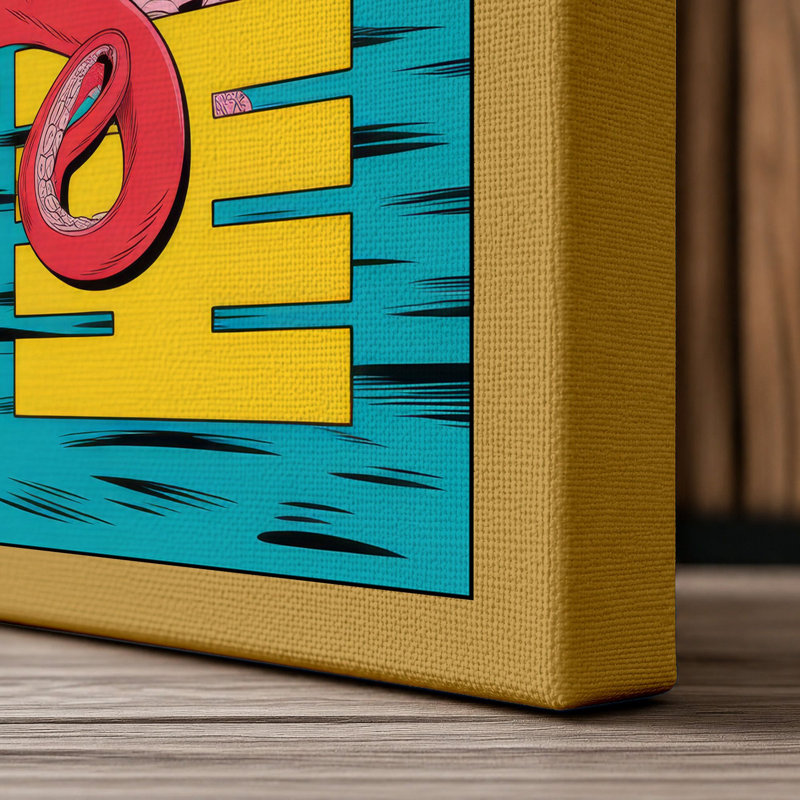 Red Octopus with Characters Modern - Wrapped Canvas, 18x12 - 45.7 x 30.5 cm, Ochre Border