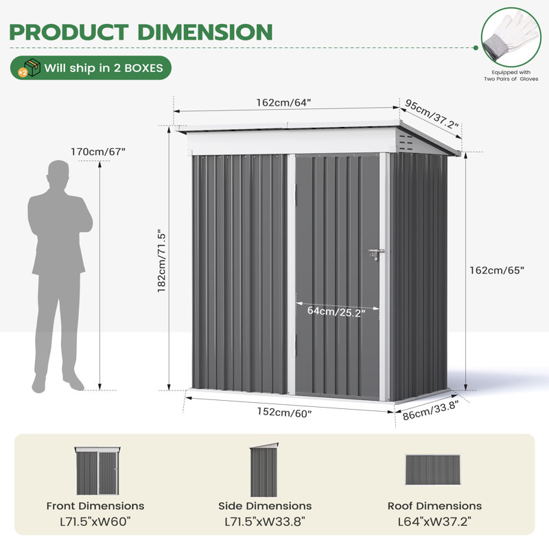 Outdoor Waterproof 5X3 Ft. D Metal Garden Storage Shed, White/Gray