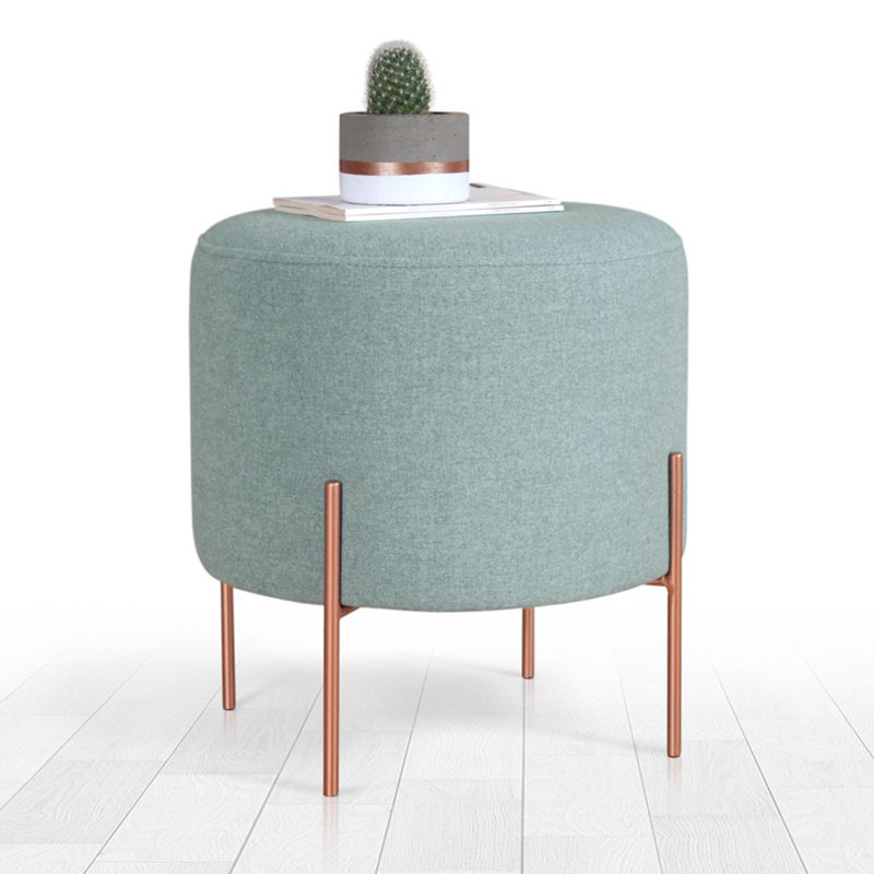 Bohemian Pouffe with Copper Coated Iron Legs, Sea Green, 16.5 x 15.7 inches | 50% Cotton / 50% Linen Fabric, 2.0 inch Orthopedic Sponge | Perfect for Hotel & Home Décor, Stylish and Comfortable Seating Solution