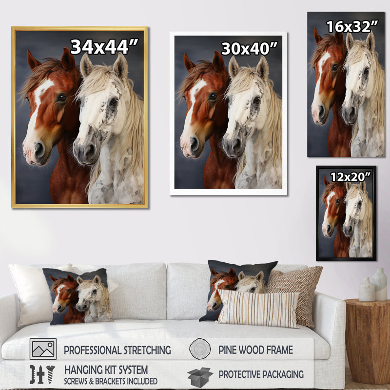 Berno Horse Dynamic Duo, reproduction sur toile encadrée, Encadrement doré, H 32 po x l 24 po x P 1 po