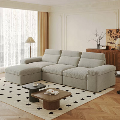 Ce canapé modulaire simple est fait de duvet et de lin, avec un dossier qui peut être ajusté vers l'arrière. Il est doux et confortable, possède un espace de rangement et convient aux salons et aux chambres à coucher