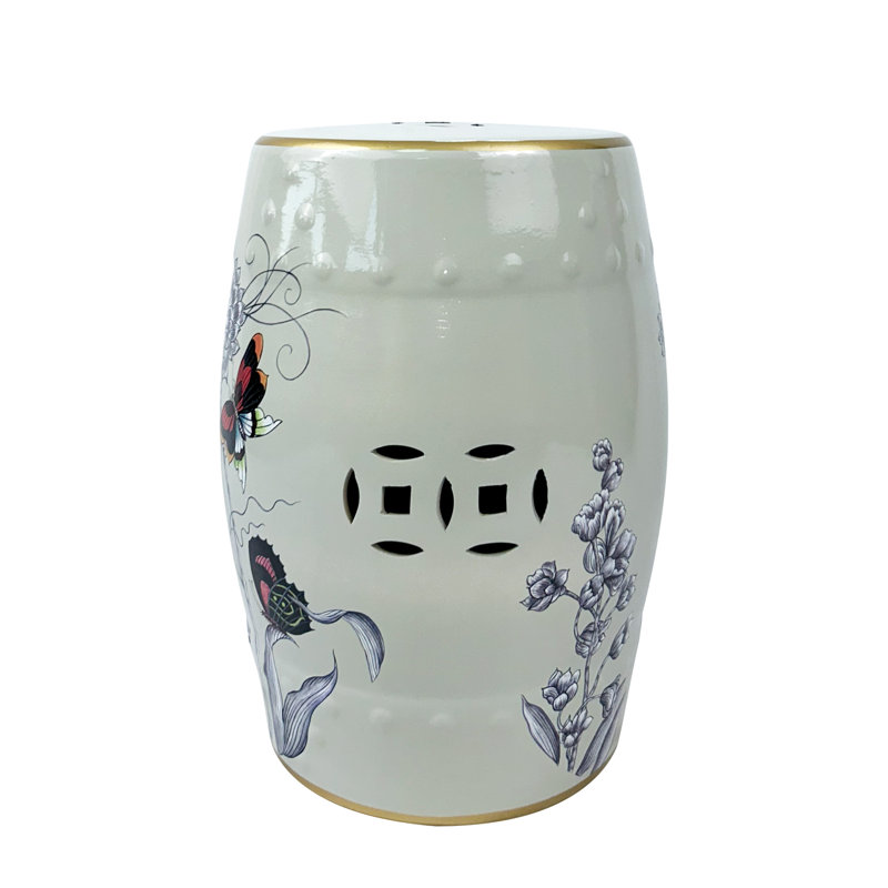 Flower and bird ceramic stool, Gray