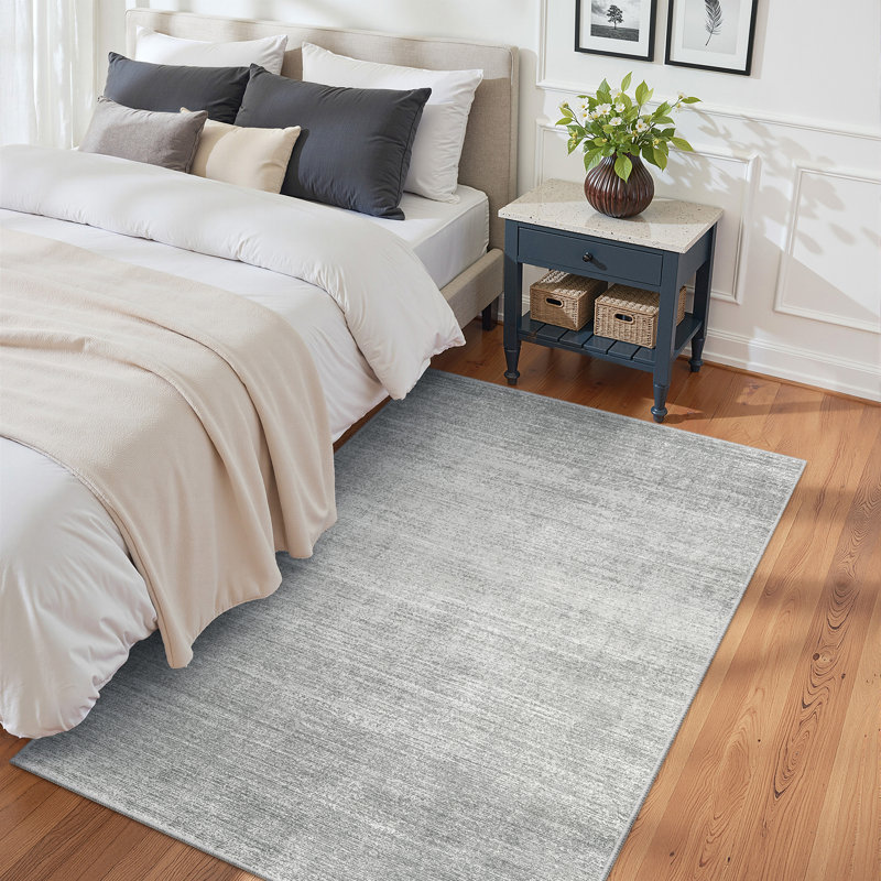 Tapis lavable à rayures rétro antidérapant (beige), Gray, Rectangle 4pi x 6 pi