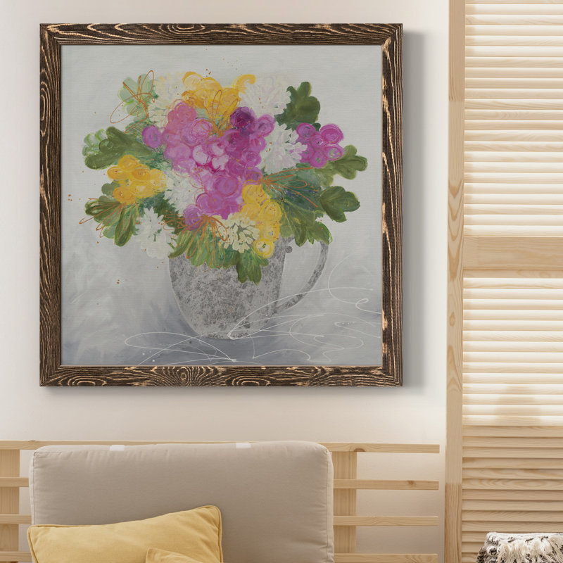 Toile encadrée de qualité supérieure Rose Tea, Encadré de bois de noyer, H 27,5 po x l 27,5 po x P 1,5 po
