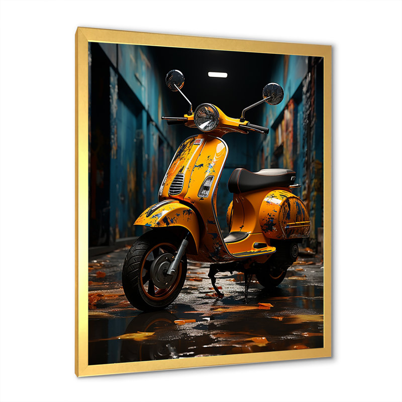 Scooter Escape I sur impression sur toile, Cadre doré simple, H 32 po x l 16 po x P 1 po