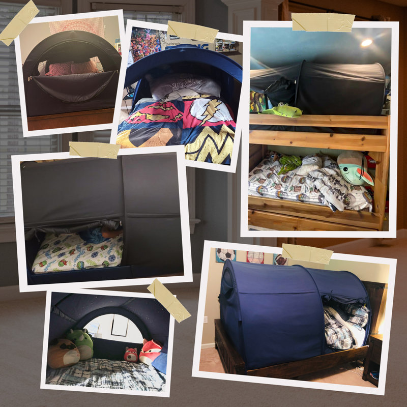 Bed Tent Canopy - Pop Up Privacy Sleeping Tent for Indoor Use, Light Reducing & Breathable Grey Cottage Design, Portable Frame with Mesh Windows