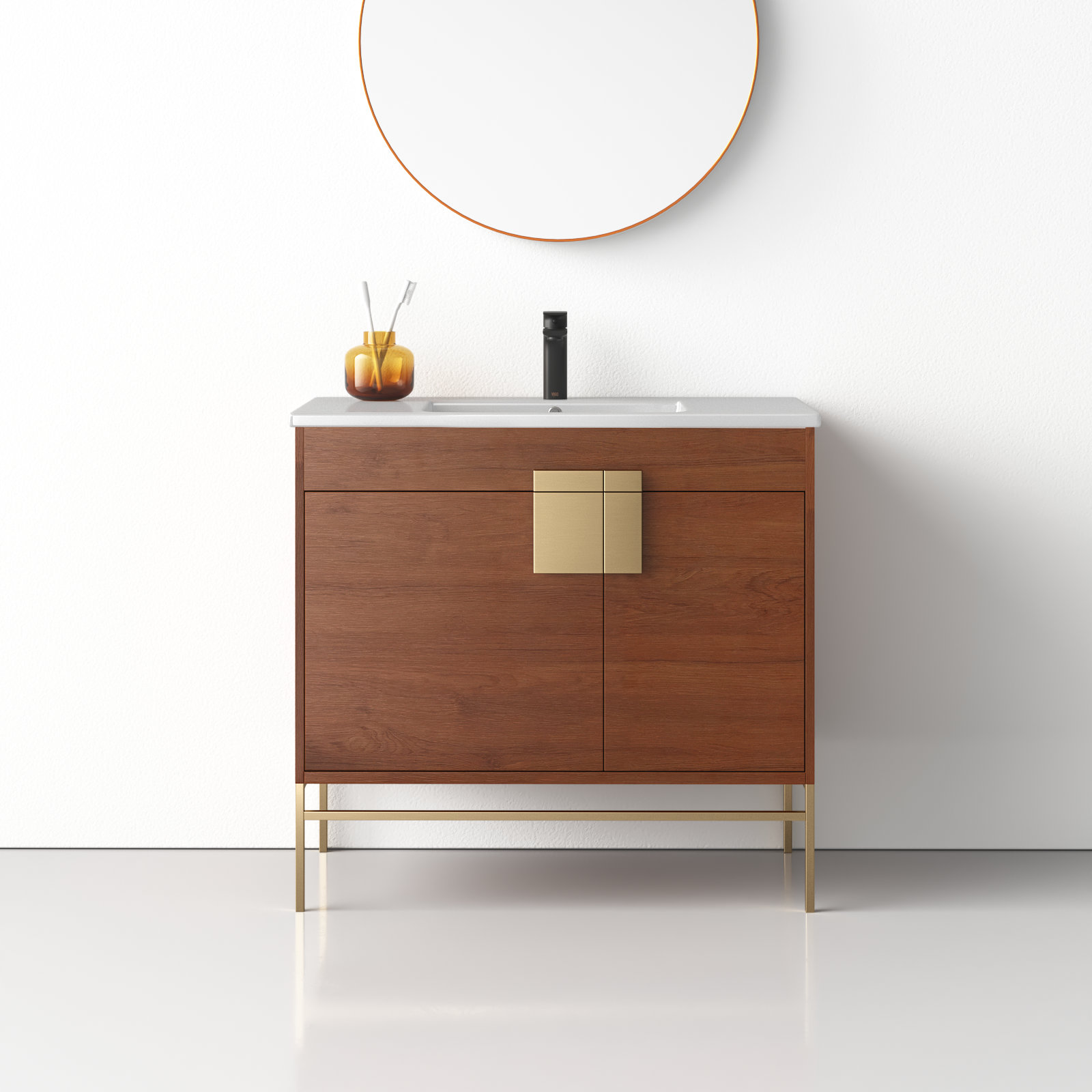 Maisie 36'' Single Bathroom Vanity, Satin Brass, Walnut