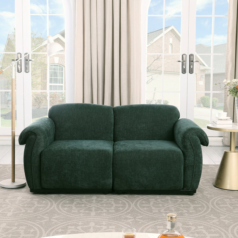 Canapé modulaire en chenille 2, profondeur de produit de 68,5 po, base en fer, petit appartement, esthétique moderne, texture douce, accoudoirs carrés, longueur du dossier divisé, cadre, utilisation dans le salon et la chambre à coucher, sièges mi-doux,