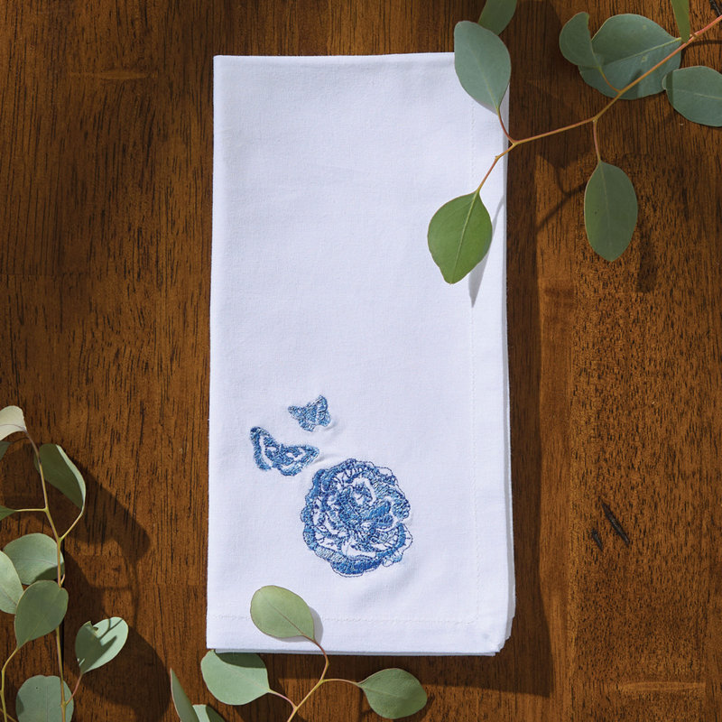 Patricia Heaton Home Blue Celine Embroidered Napkin Set of 4, Blue