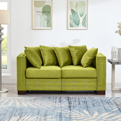 Décoration moderne en velours à 2 places avec accoudoirs carrés, sièges confortables, rangement sous le siège et housses amovibles de style clou argenté, sièges rembourrés