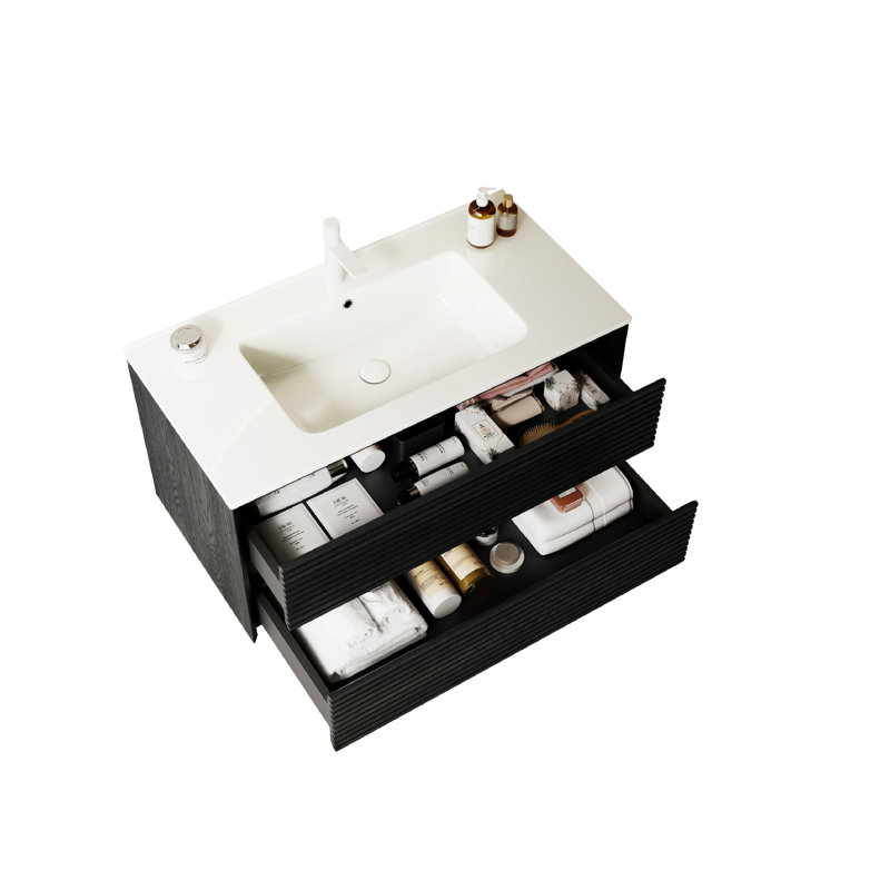 BRON 36" Bathroom Vanity With Sink Ceramic with Drawer,Bathroom Storage Cabinet, Dark Oak
