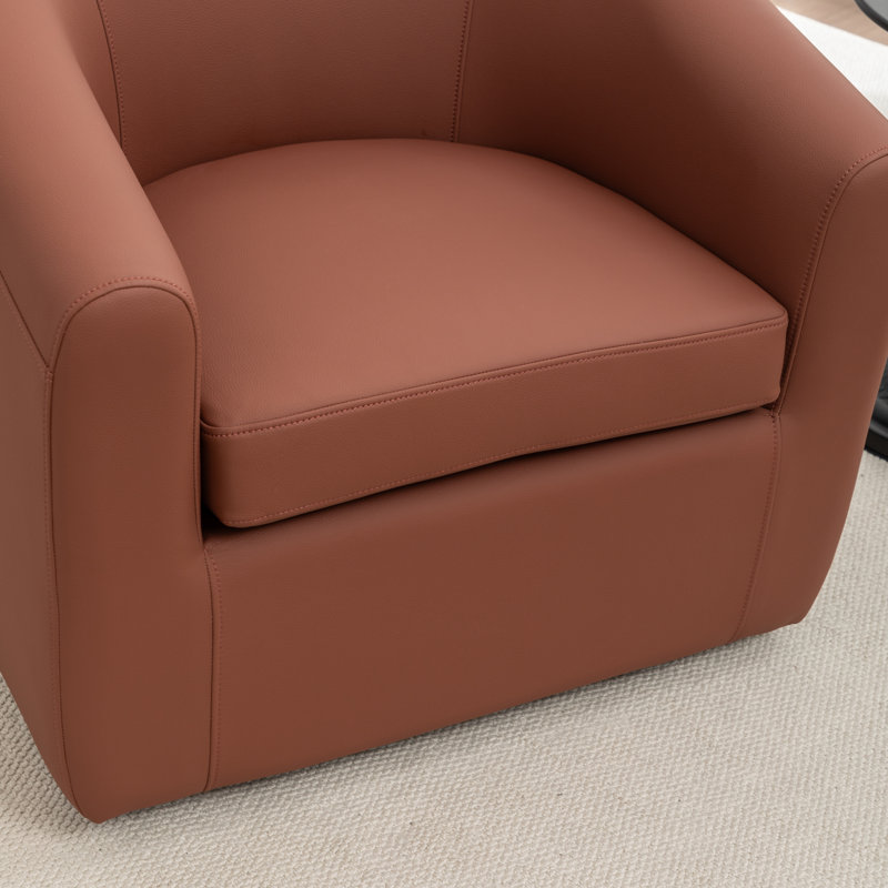 Morre Upholstered Swivel Barrel Chair, Brown