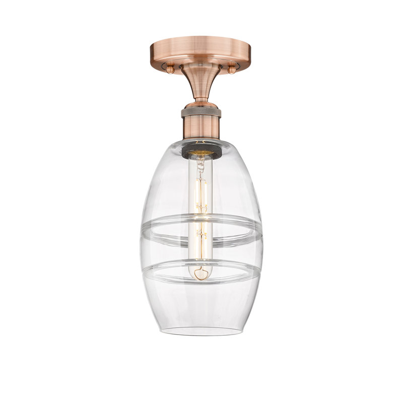 Plafonnier semi-encastré 1 lumière Edison - Abiagael, H 8,25 po x l 5,88 po x P 5,88 po, Transparent, Cuivre antique