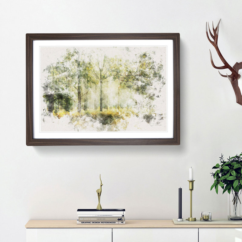 View Of The Forest In The Spring - Single Picture Frame Print on MDF, Walnut, 62cm H x 87cm W x 2cm D