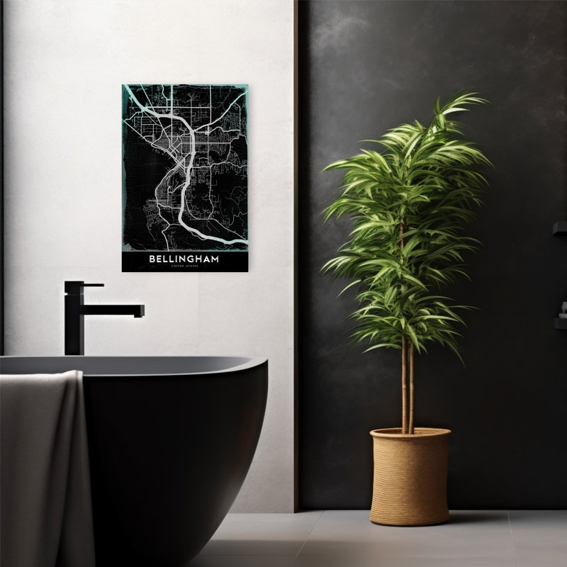 «Bellingham Dark Map Contemporary City», reproduction d'art murale, H 24 po x l 16 po