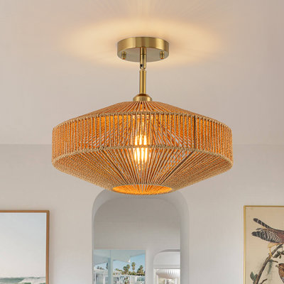 Plafonnier semi-encastré géométrique tissé 1 lumière Boho 