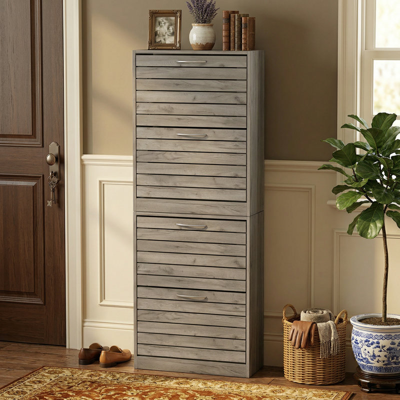 24 Pair Stackable Shoe Storage Cabinet, Gray