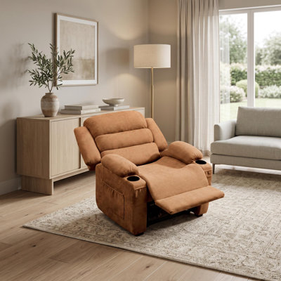 Electric Recliner Chair with Remote and Two Memory Settings, Chenille Reclining Seat with USB Port, Modern Mid-Century Style for Living Room Bedroom and Home Theater, Orange