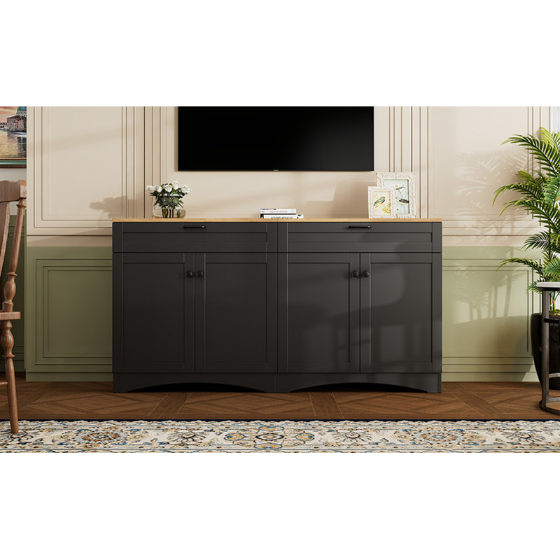 Farmhouse Tv Stand With 2 Drawers For Tvs Up To 70", Versatile Wood Grain Sideboard With Adjustable Shelves, Mid-century Buffet Cabinet With Rustic Handles For Living Room/bedroom