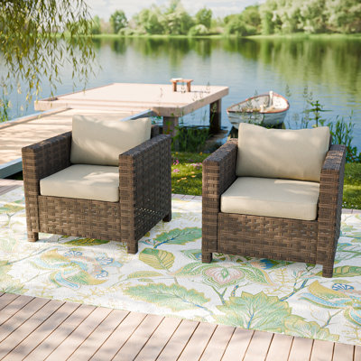 Chaise longue d'extérieur en osier avec coussins (ensemble de 2)