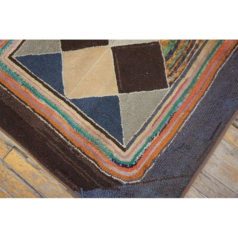 American Hooked Wool Small Scatter Size 1920s Antique Rug