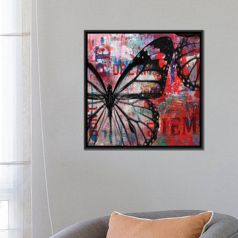 «Butterfly IV», impression sur toile, H 18 po x l 18 po x P 1,5 po, Toile avec cadre noir, Pas de tapis