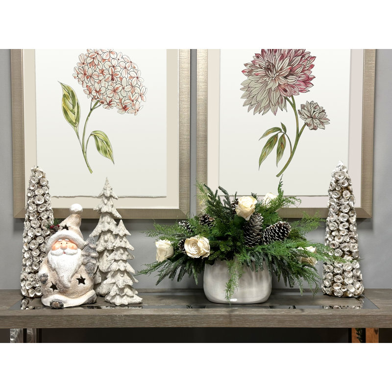 Rose, Evergreen And Cedar Holiday Arrangement