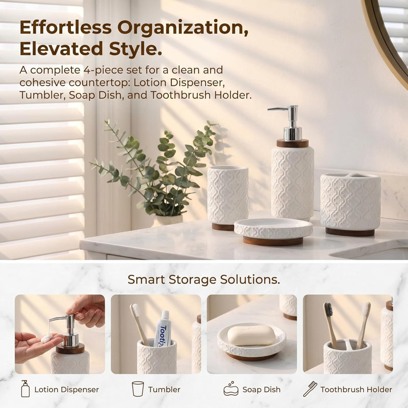 Four piece bathroom accessory set