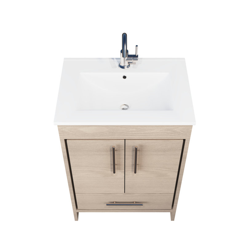 24'' Single Bathroom Vanity with Ceramic Top, Ash Grey